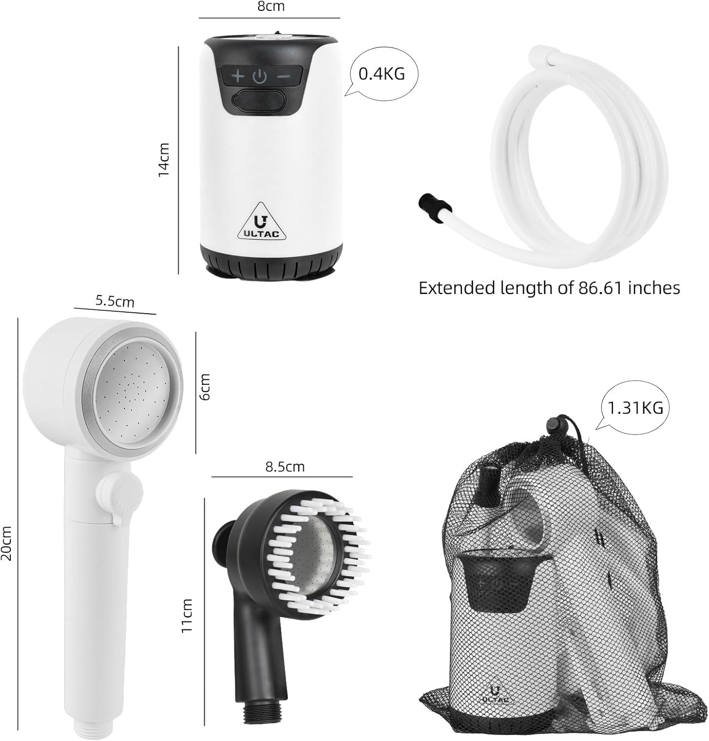 Portable Rechargeable Outdoor Shower with LED Light (White)