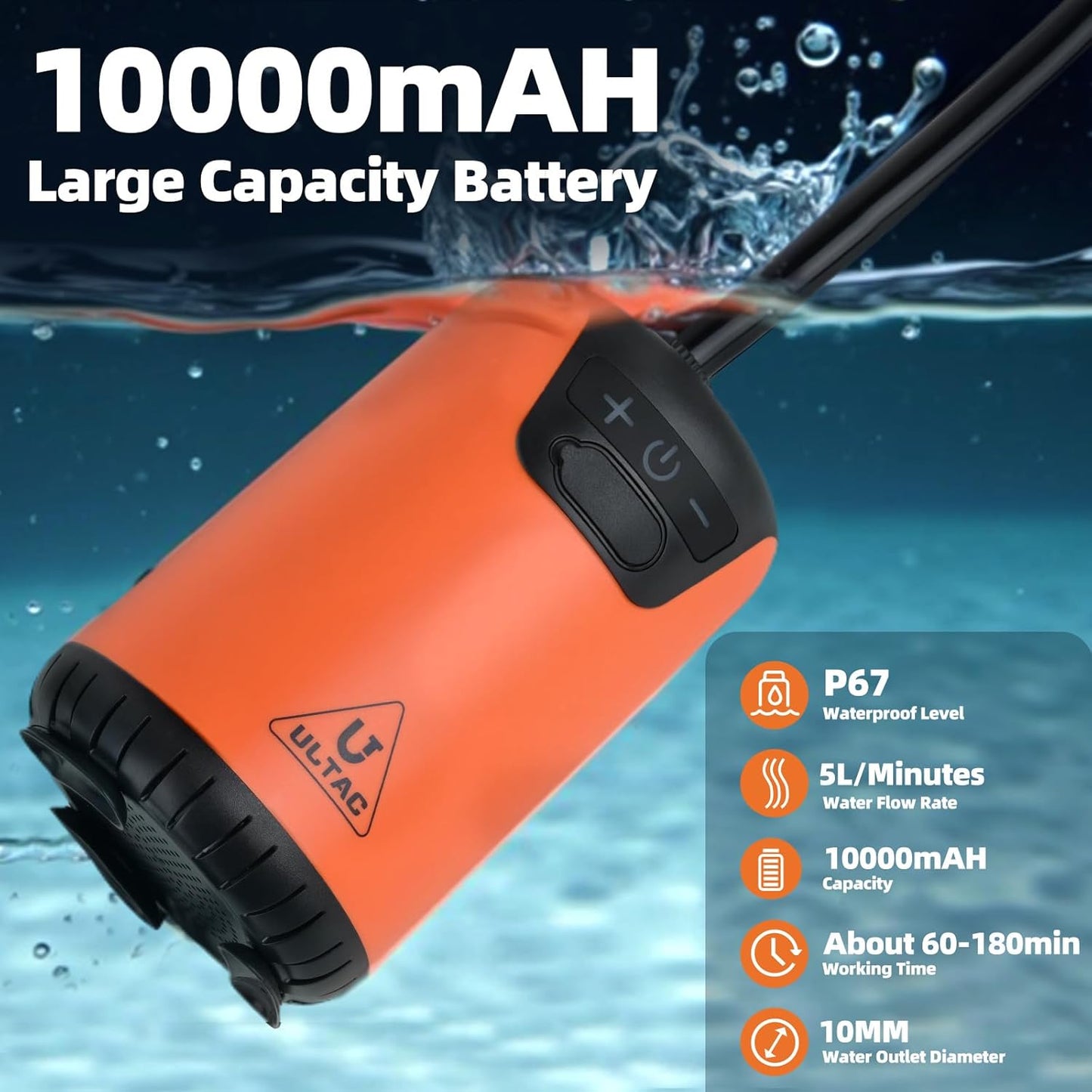 Portable Rechargeable Outdoor Shower with LED Light (Orange)