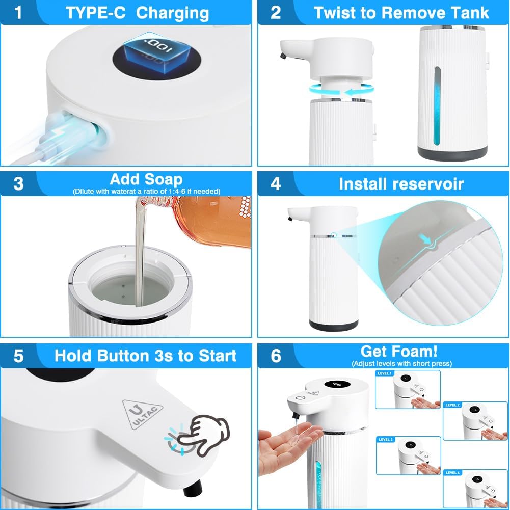 Touchless Automatic Soap Dispenser with Display(Gel White)