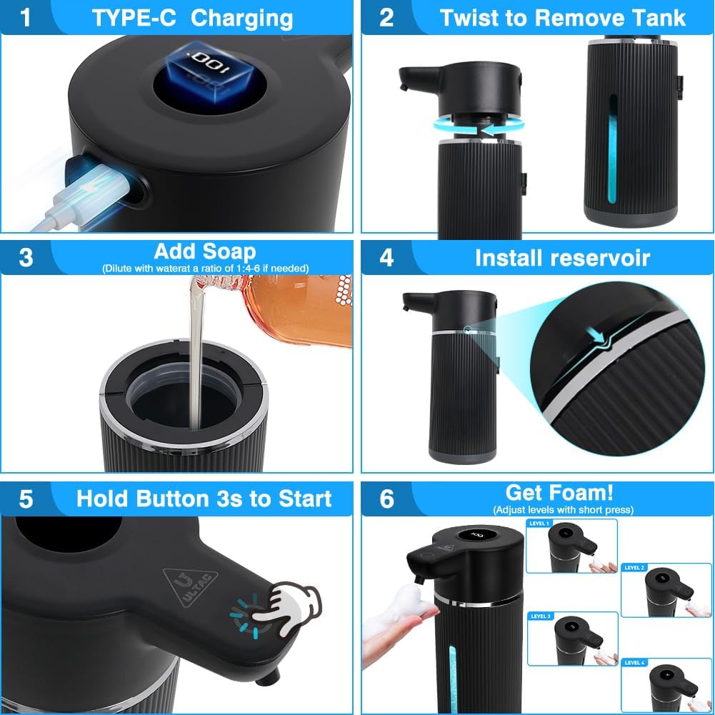 Touchless Automatic Soap Dispenser with Display(Foam Black)