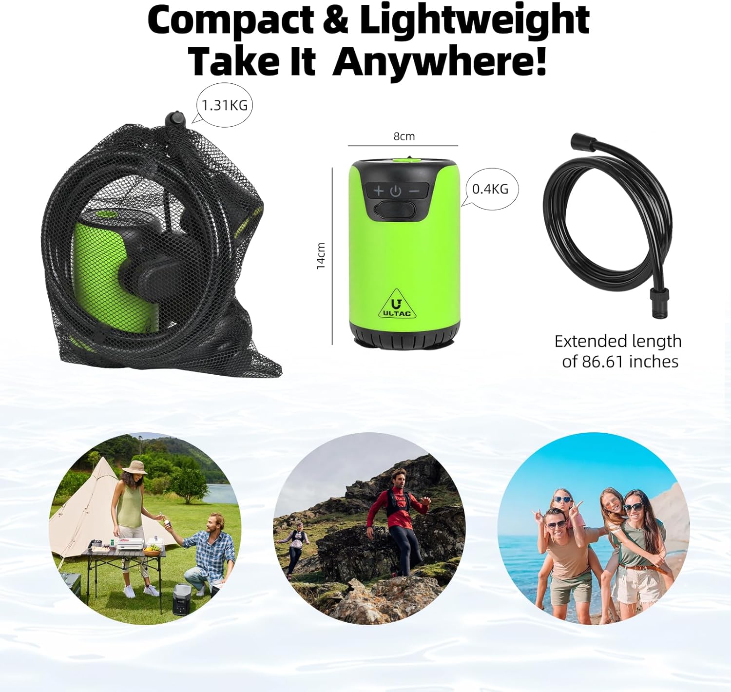 Portable Rechargeable Outdoor Shower with LED Light (Green)