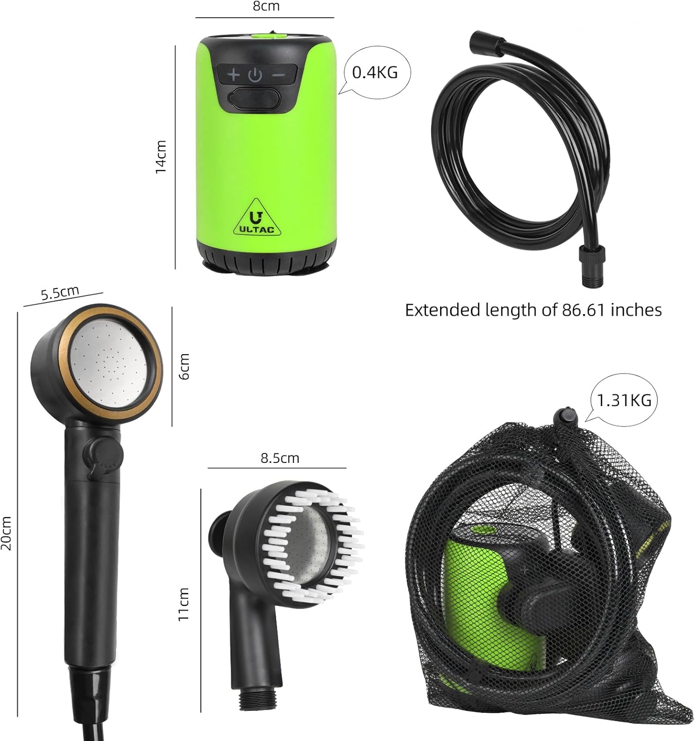 Portable Rechargeable Outdoor Shower with LED Light (Green)