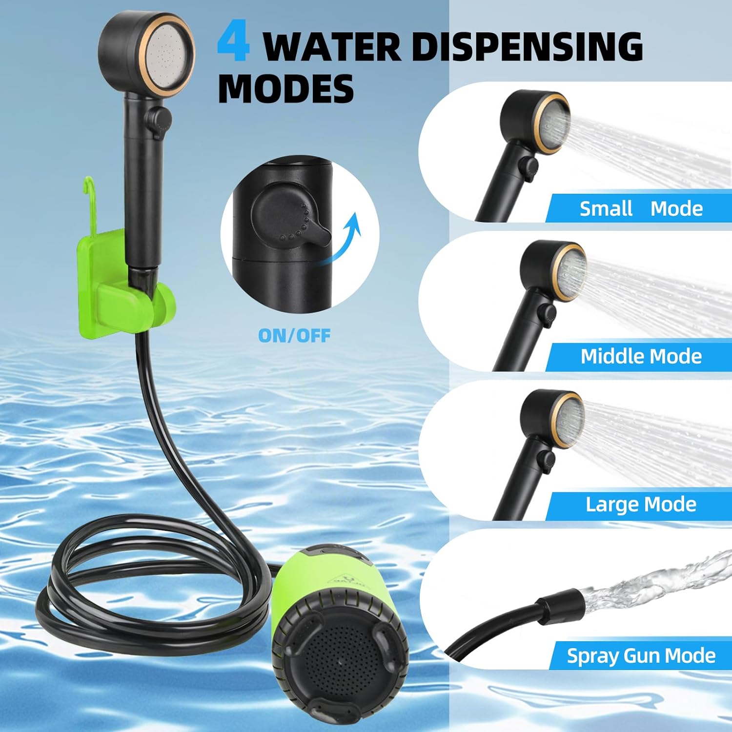 Portable Rechargeable Outdoor Shower with LED Light (Green)