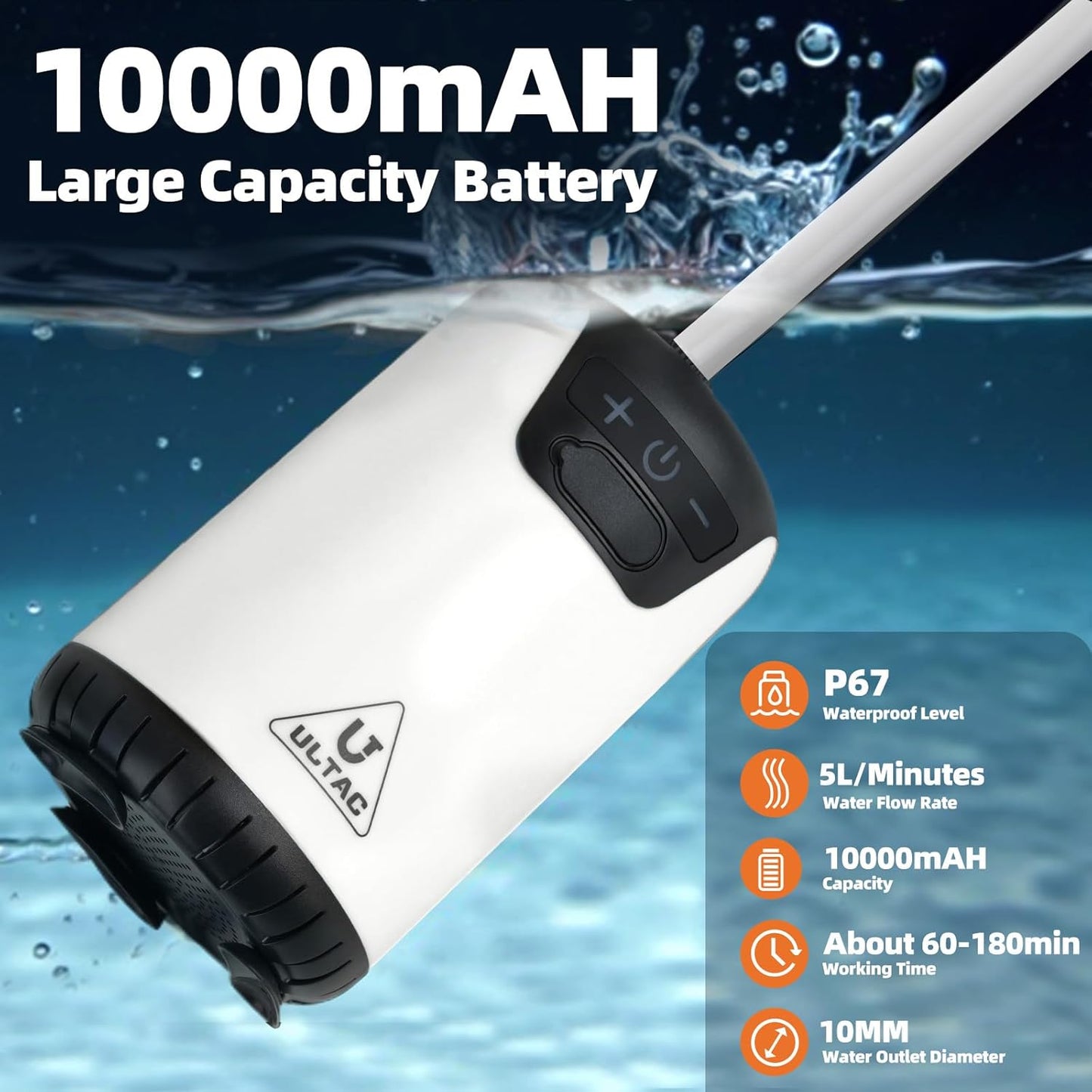 Portable Rechargeable Outdoor Shower with LED Light (White)