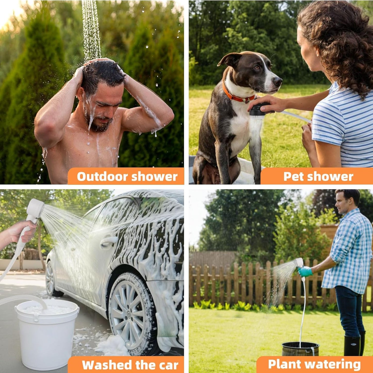 Portable Rechargeable Outdoor Shower with LED Light (White)